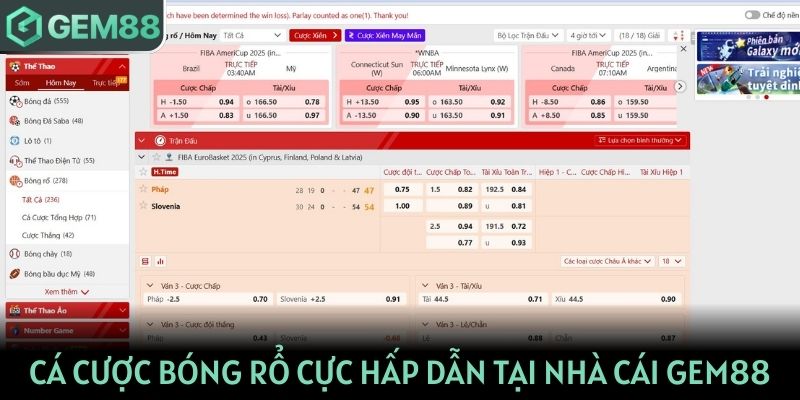 Cá cược bóng rổ cực hấp dẫn tại nhà cái Gem88