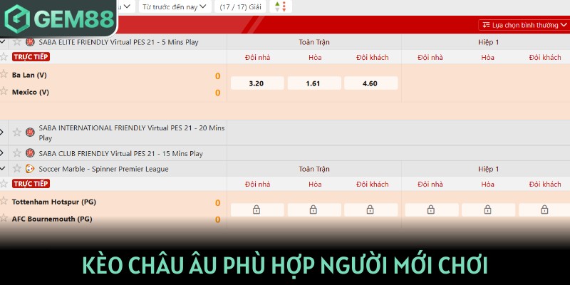 Kèo Châu Âu phù hợp người mới chơi