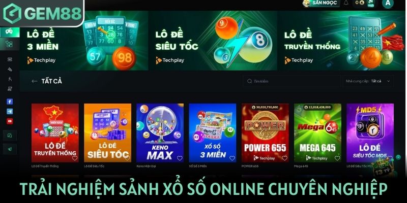 Trải nghiệm sảnh xổ số online chuyên nghiệp tại Gem88